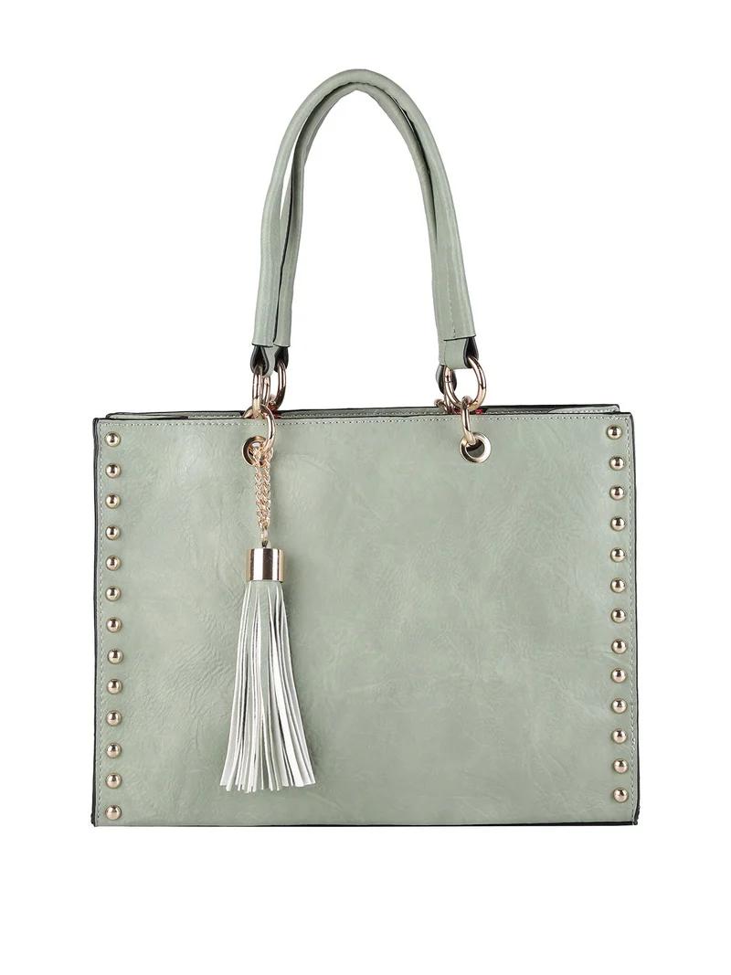 Borsetta mini tote con borchie - acqua marina