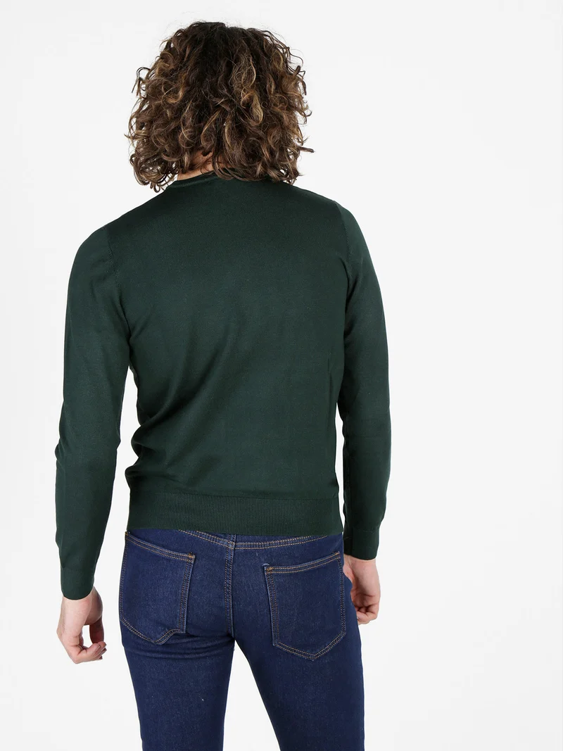 Pullover girocollo da uomo in maglia - verde scuro
