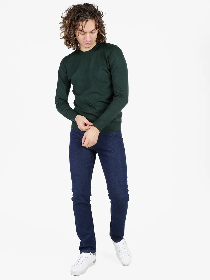 Pullover girocollo da uomo in maglia - verde scuro