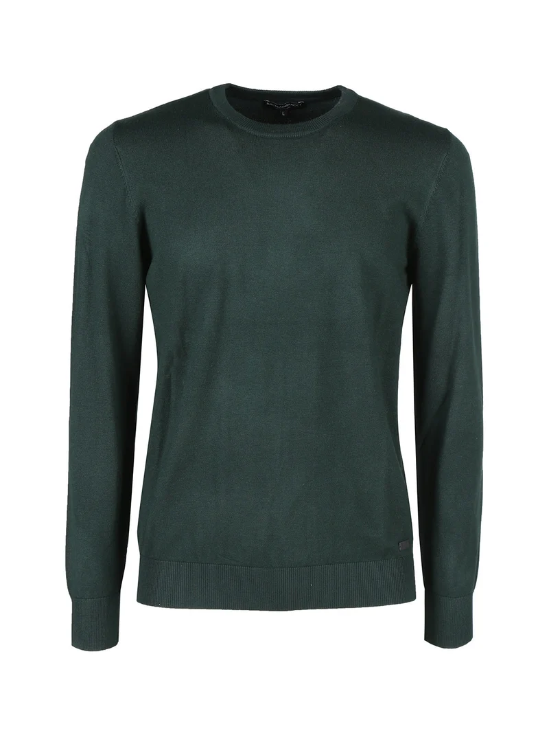 Pullover girocollo da uomo in maglia - verde scuro