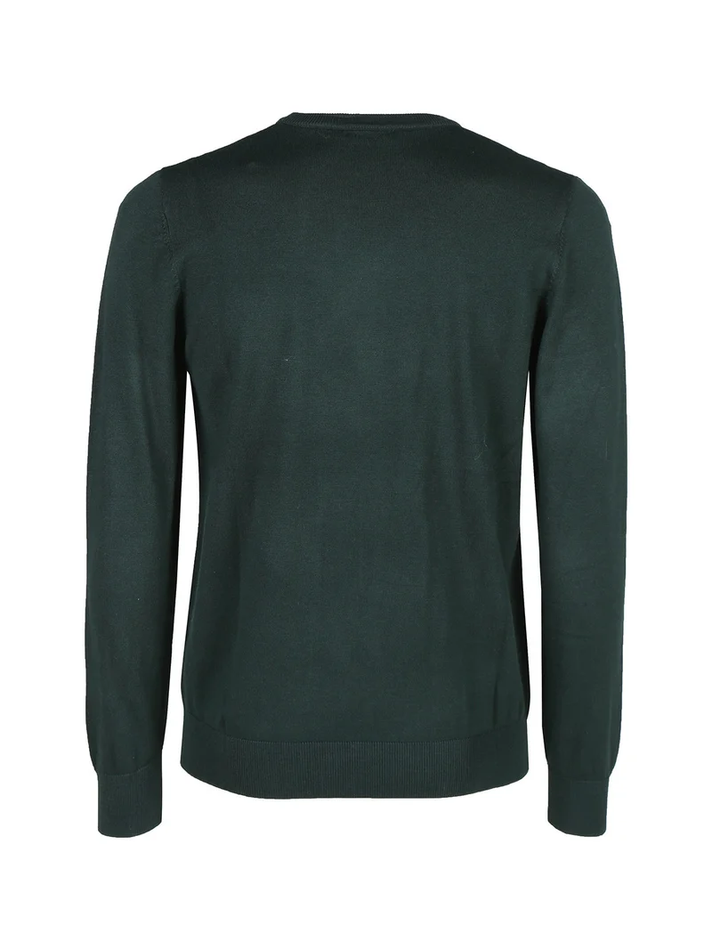 Pullover girocollo da uomo in maglia - verde scuro
