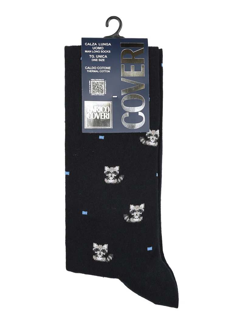 Calze lunghe da uomo in caldo cotone con stampe - blu scuro