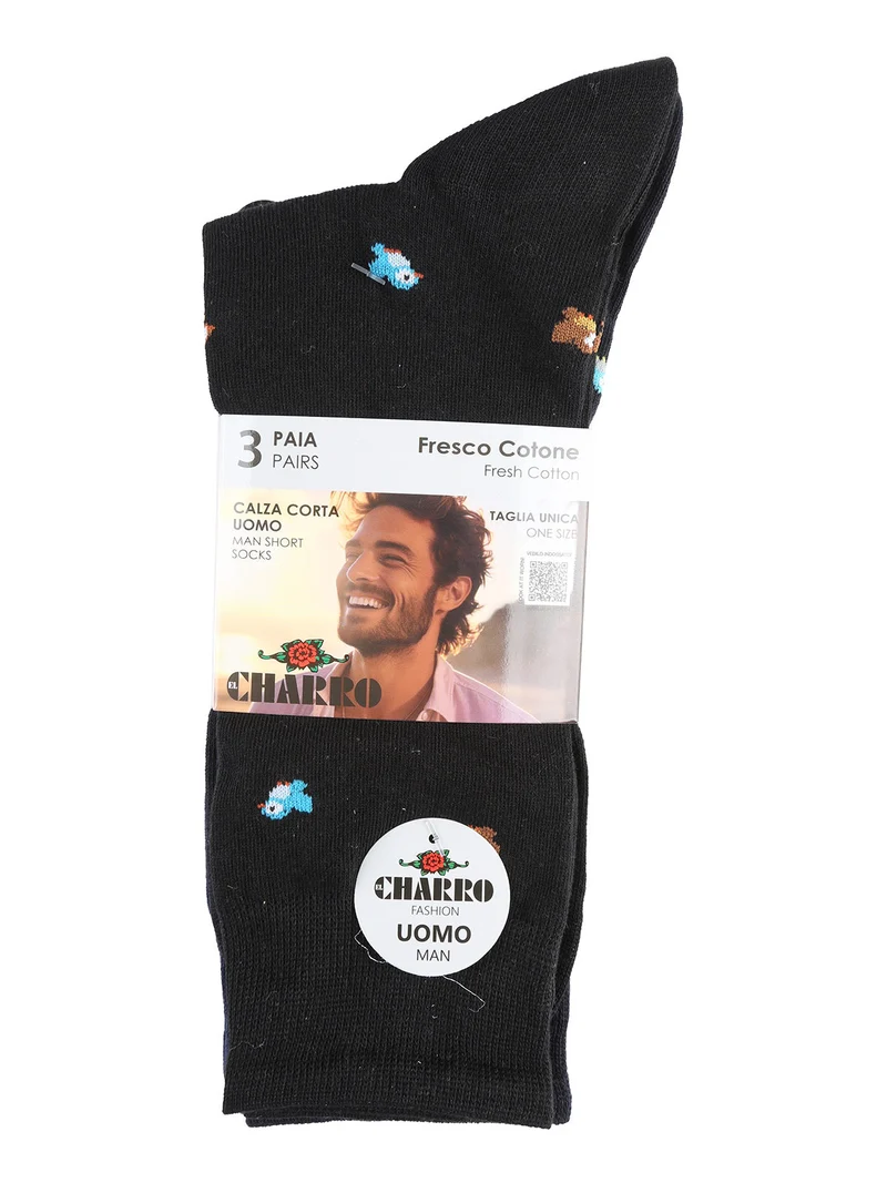 Confezione da 3 paia di calze corte da uomo in cotone - nero