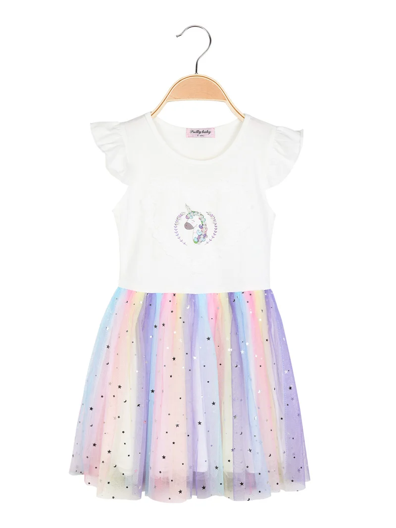 Vestito da bambina con tulle multicolor - bianco