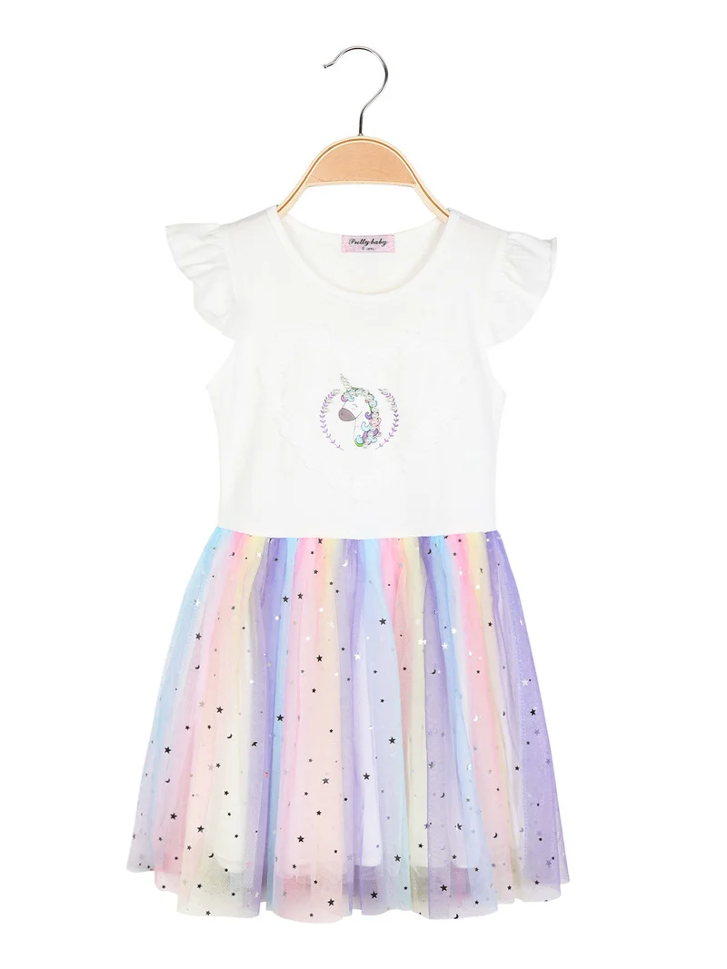 Vestito da bambina con tulle multicolor - bianco