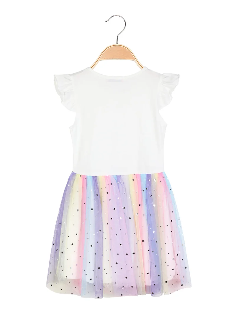 Vestito da bambina con tulle multicolor - bianco