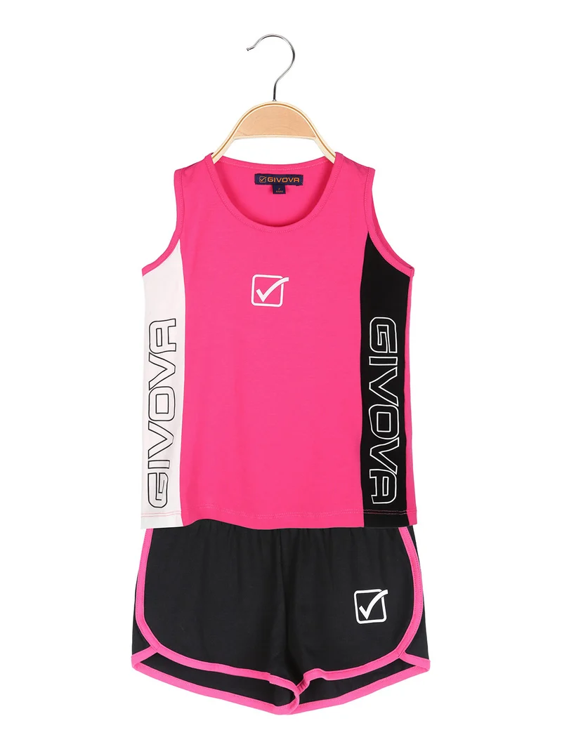 Completo corto da bambina canotta e shorts - fucsia