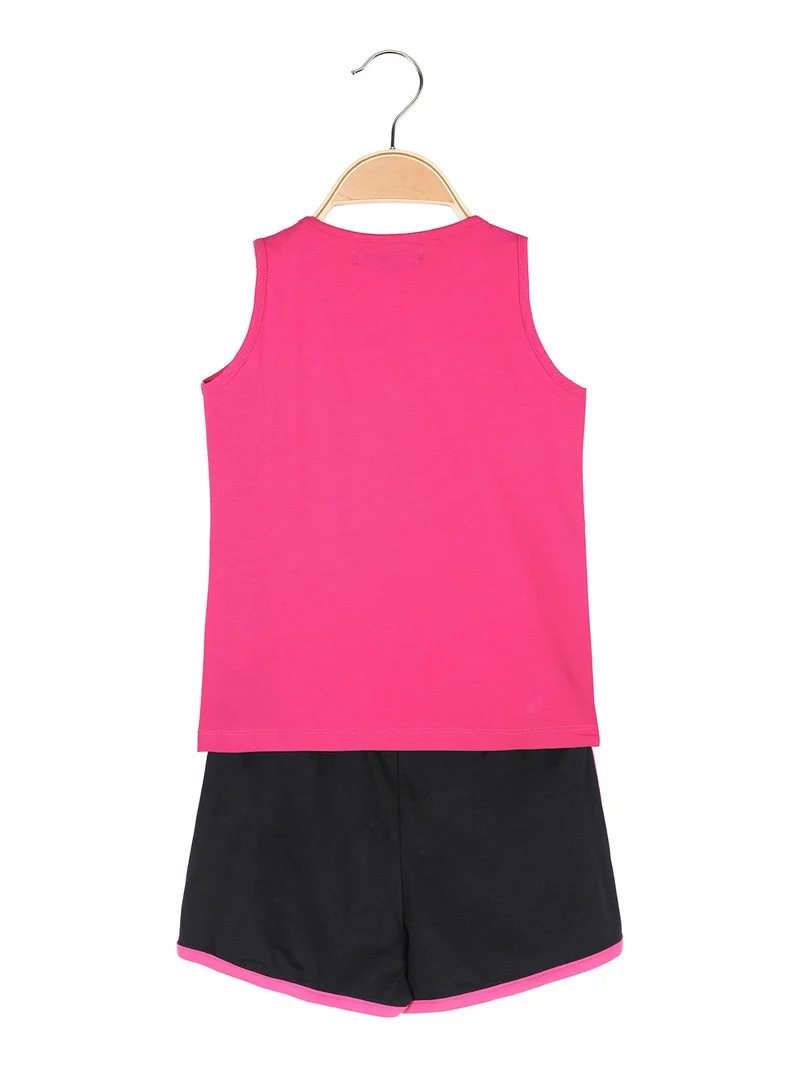 Completo corto da bambina canotta e shorts - fucsia