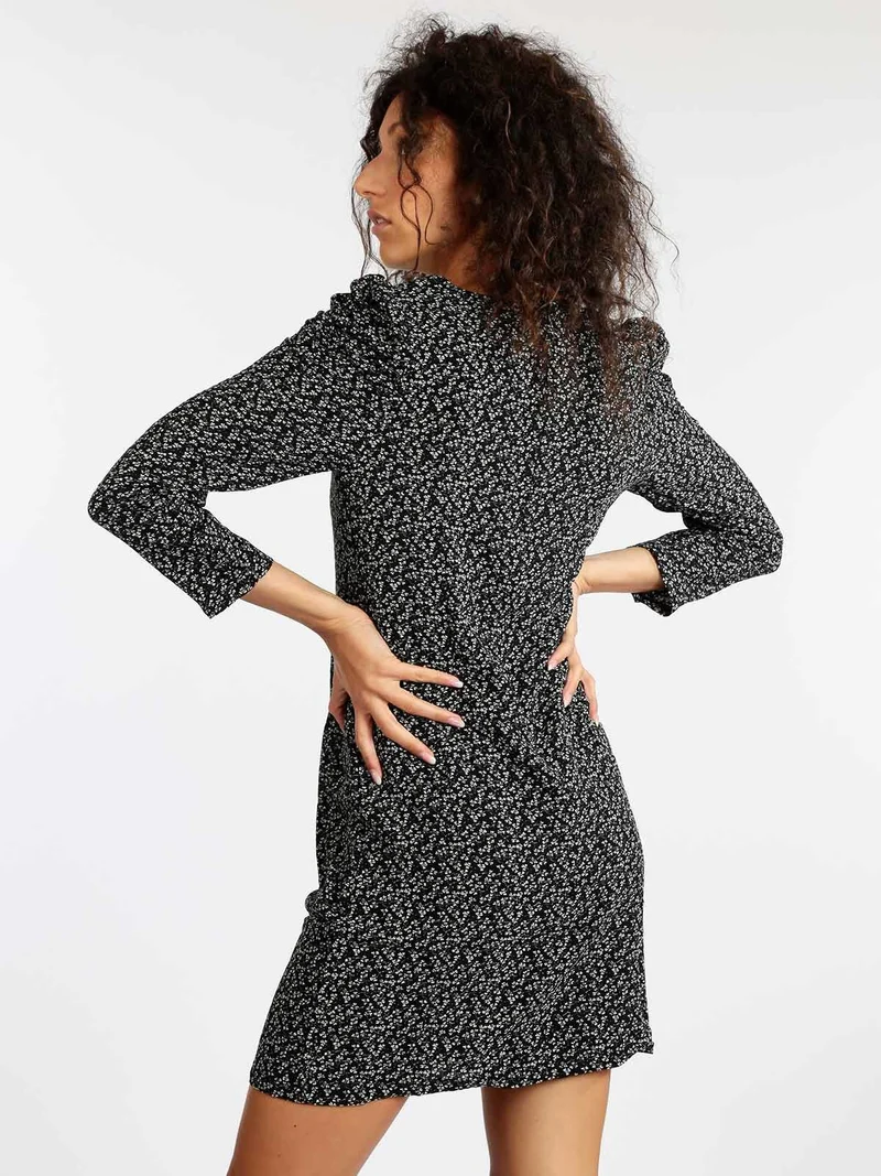 Vestito donna a fiori con manica arricciata - nero