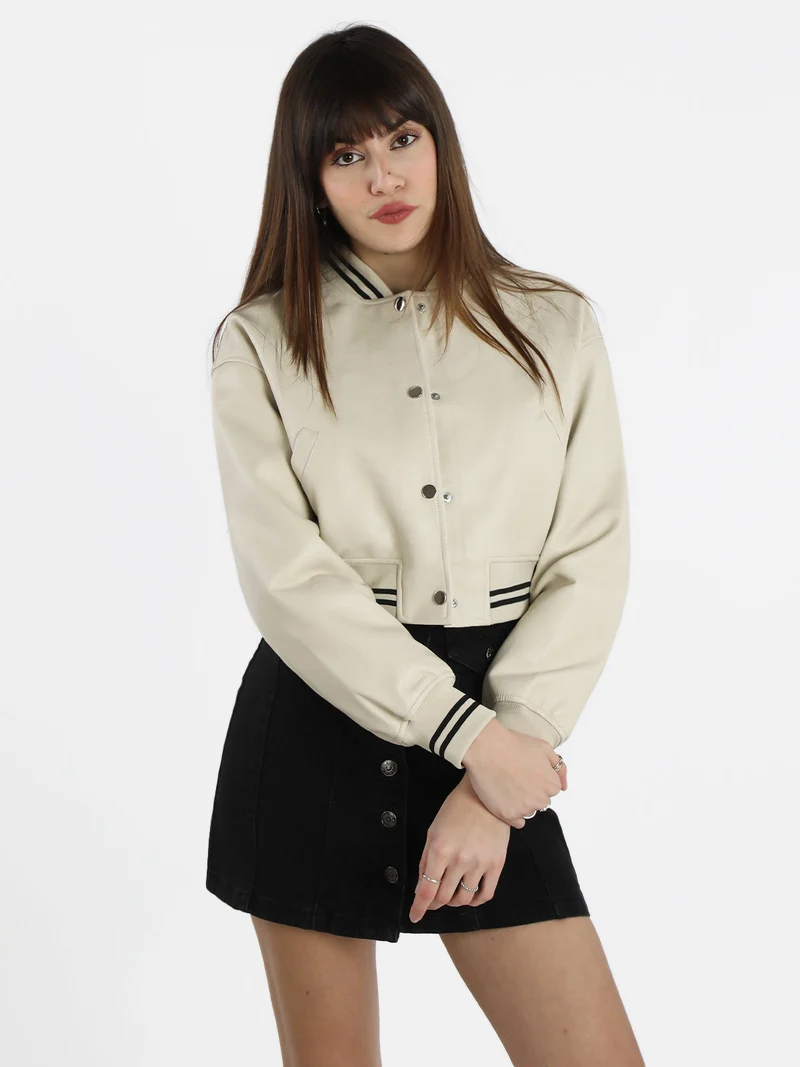 Giacca bomber in ecopelle da donna - beige