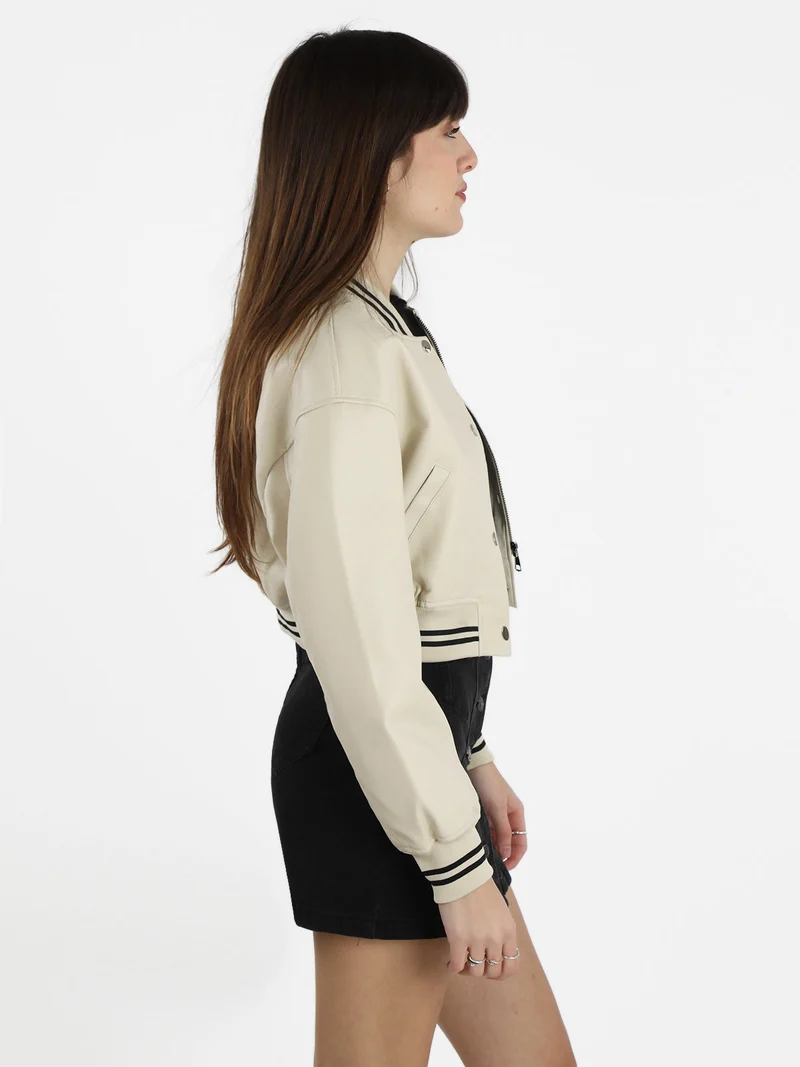 Giacca bomber in ecopelle da donna - beige