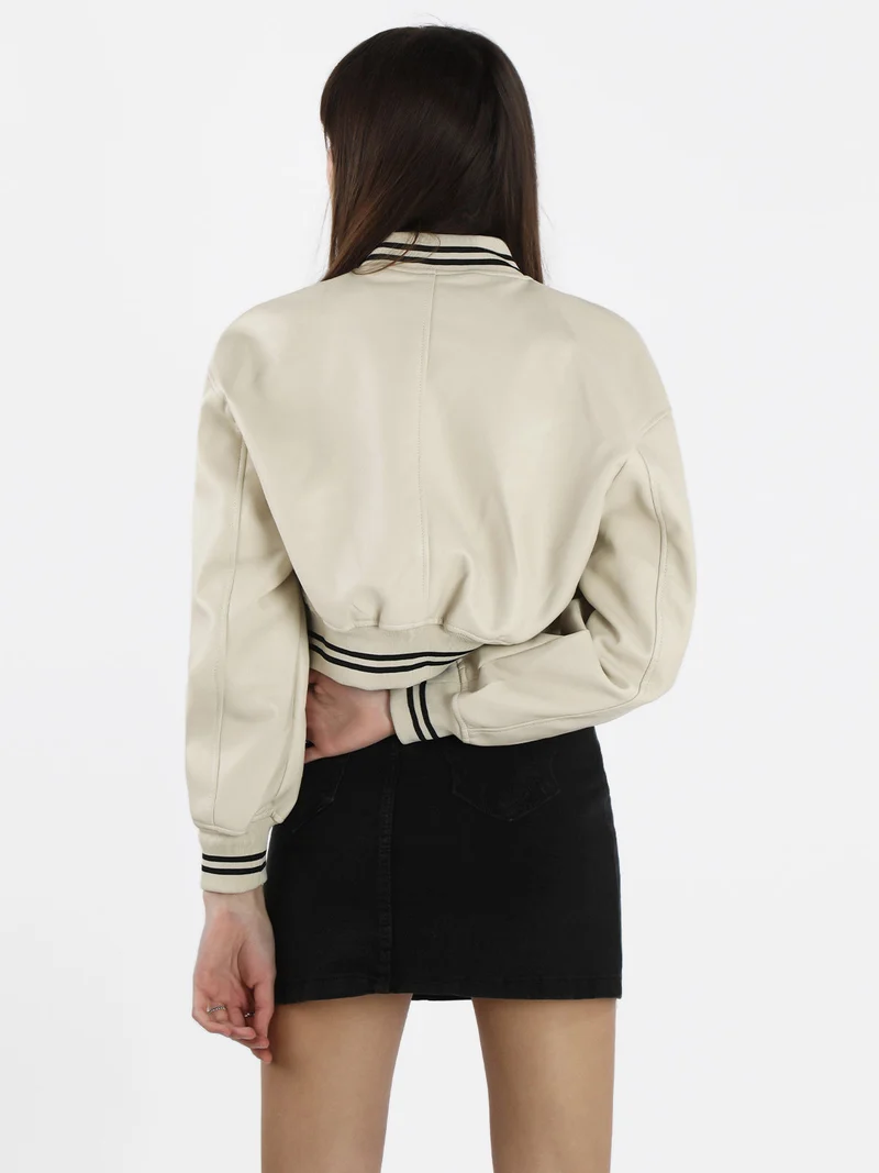 Giacca bomber in ecopelle da donna - beige
