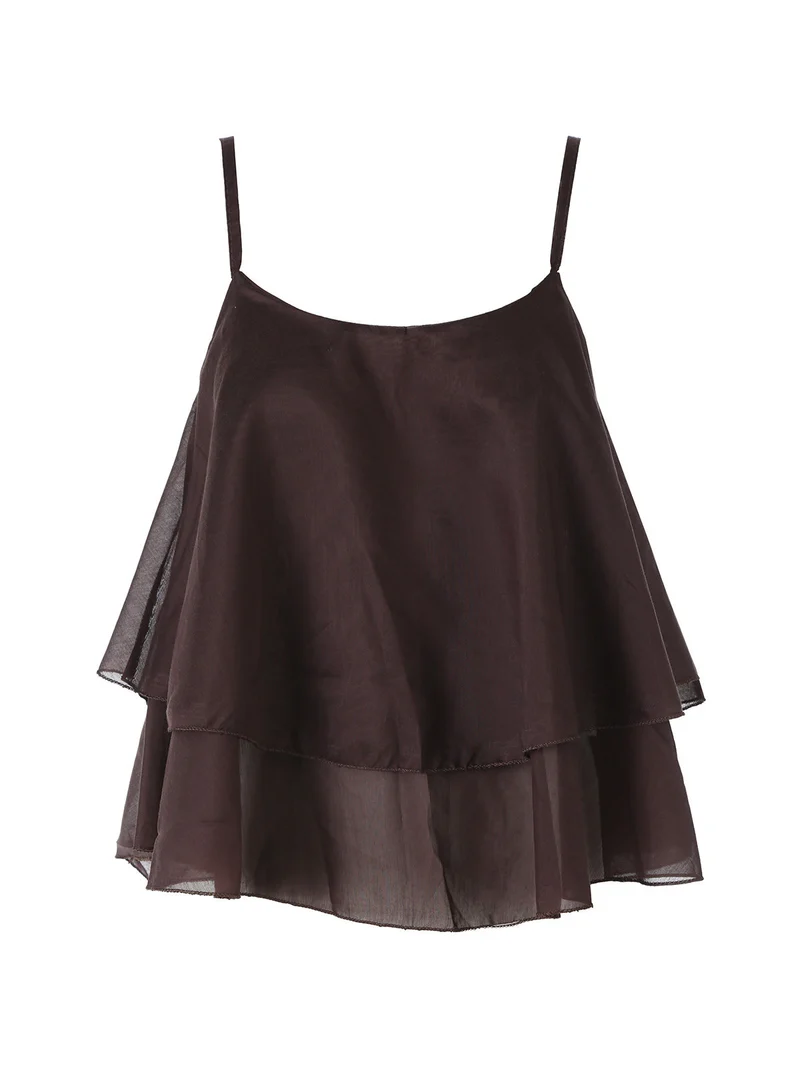 Top donna leggero con spalline strette e balza - moro
