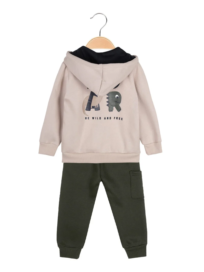 Completo 3 pezzi da neonato con cappuccio e zip - beige