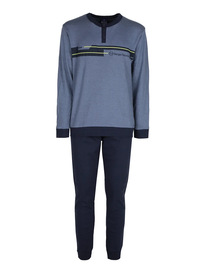 Pigiama da uomo lungo in cotone interlock - blu