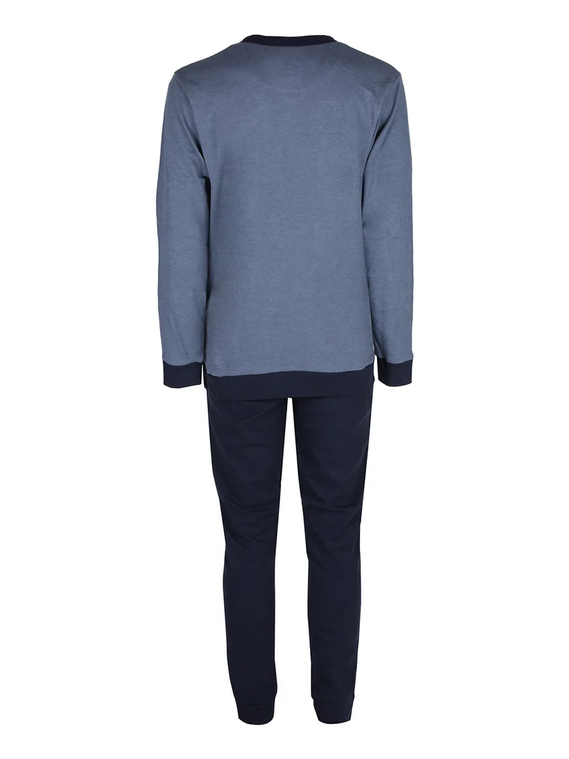 Pigiama da uomo lungo in cotone interlock - blu