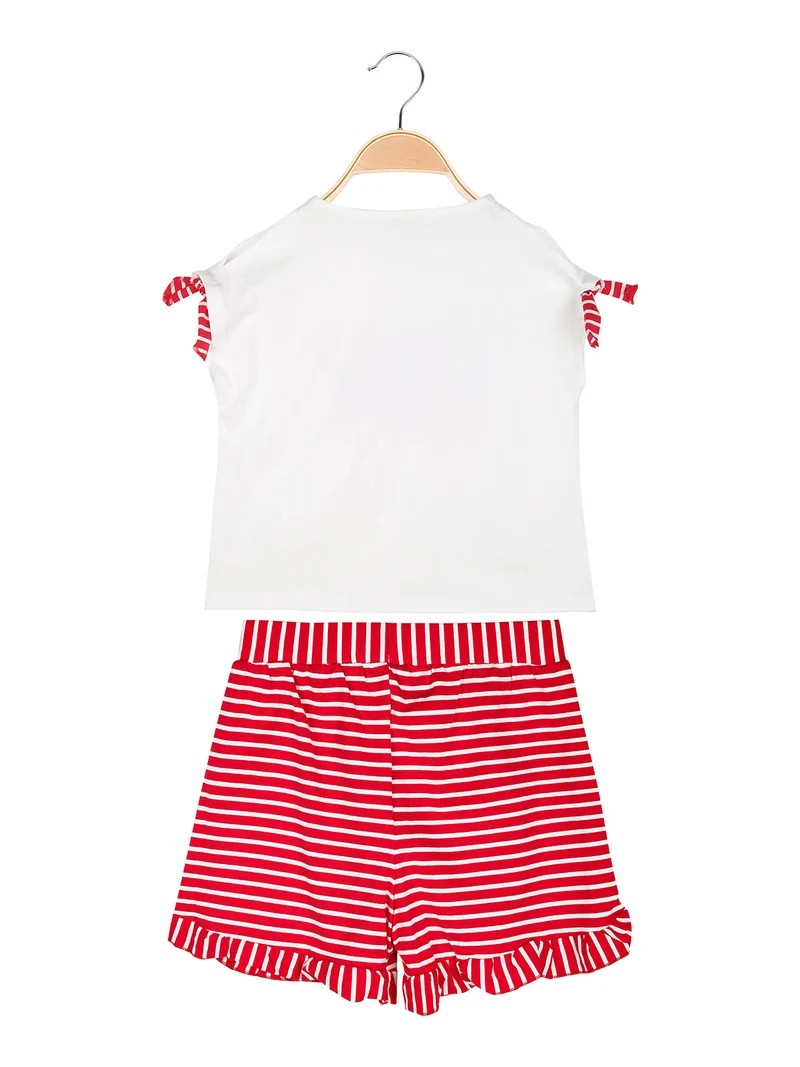 Completo corto da bambina 2 pezzi con shorts a righe - bianco