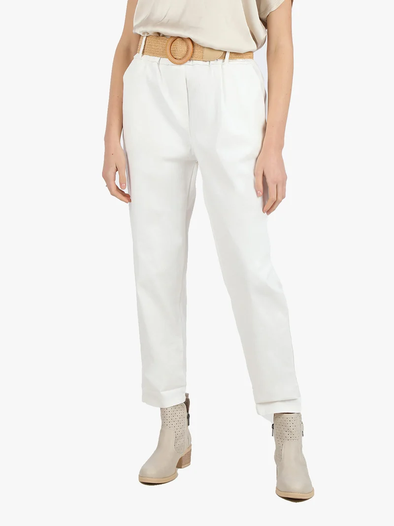 Pantaloni donna a gamba larga con cintura - bianco