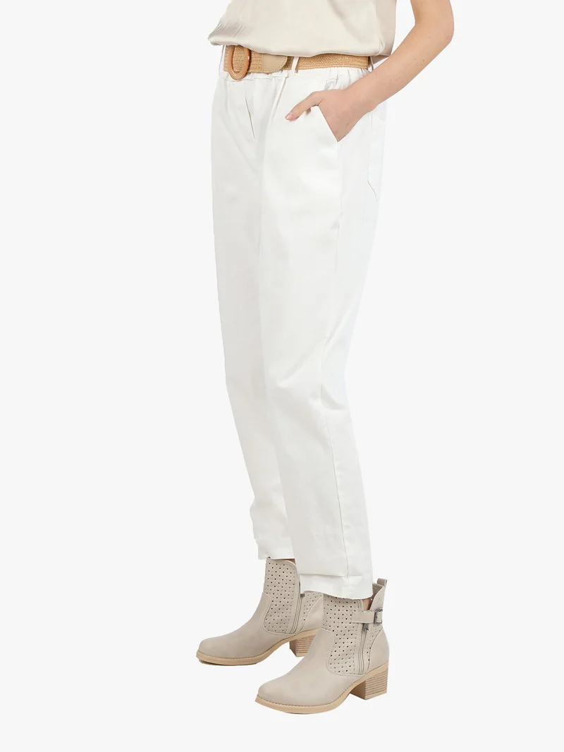 Pantaloni donna a gamba larga con cintura - bianco
