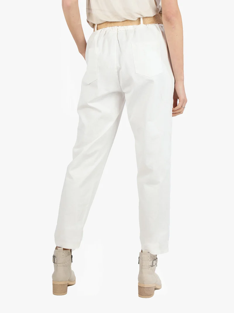 Pantaloni donna a gamba larga con cintura - bianco