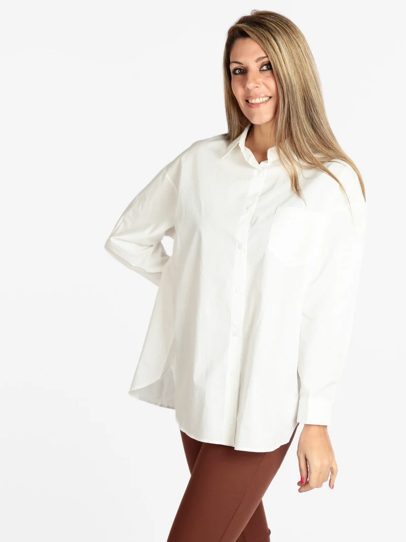 Maxi camicia donna oversize in cotone - panna