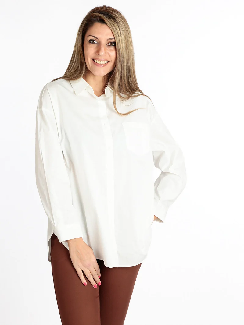 Maxi camicia donna oversize in cotone - panna