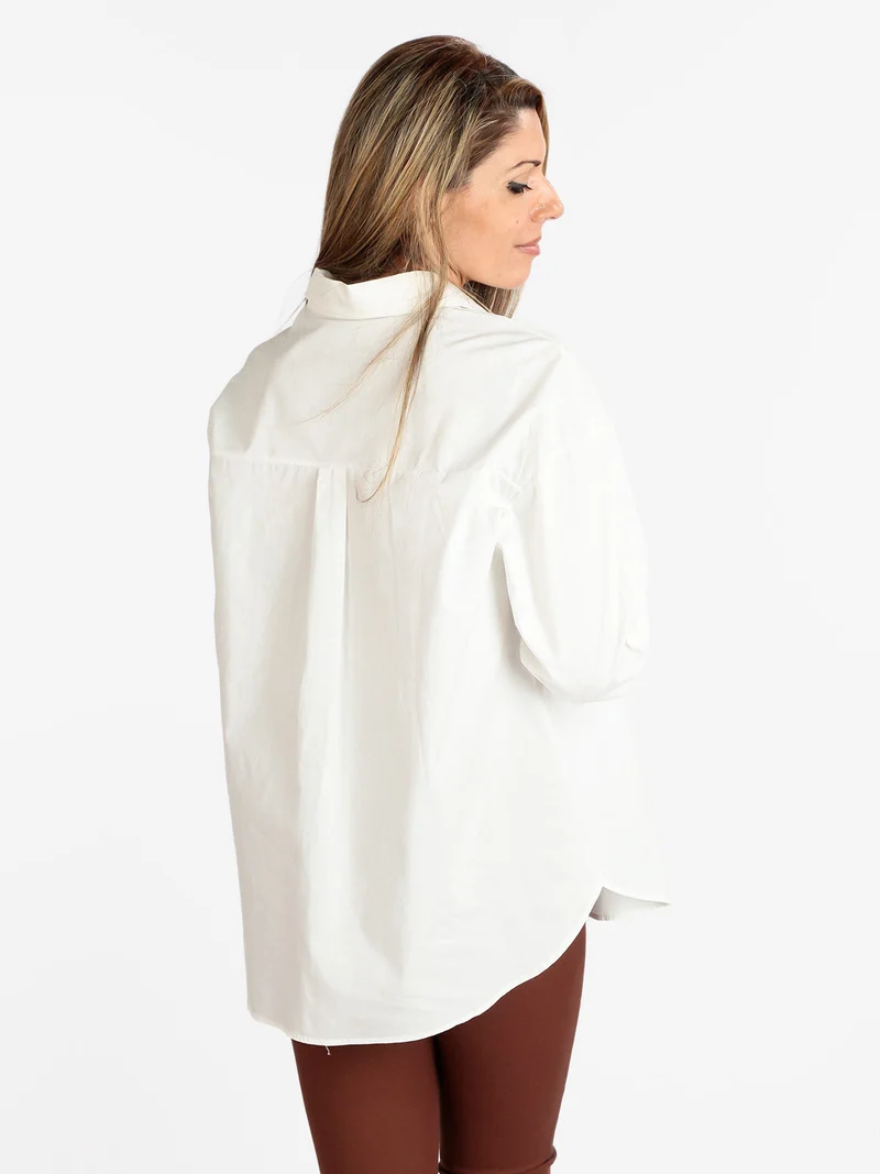 Maxi camicia donna oversize in cotone - panna