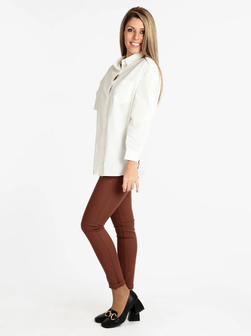 Maxi camicia donna oversize in cotone - panna