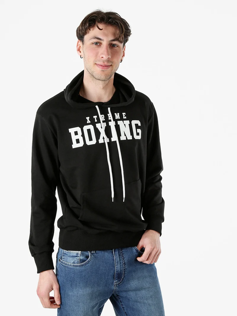 Felpa da uomo in cotone con cappuccio e logo - nero