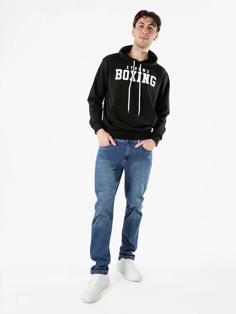 Felpa da uomo in cotone con cappuccio e logo - nero