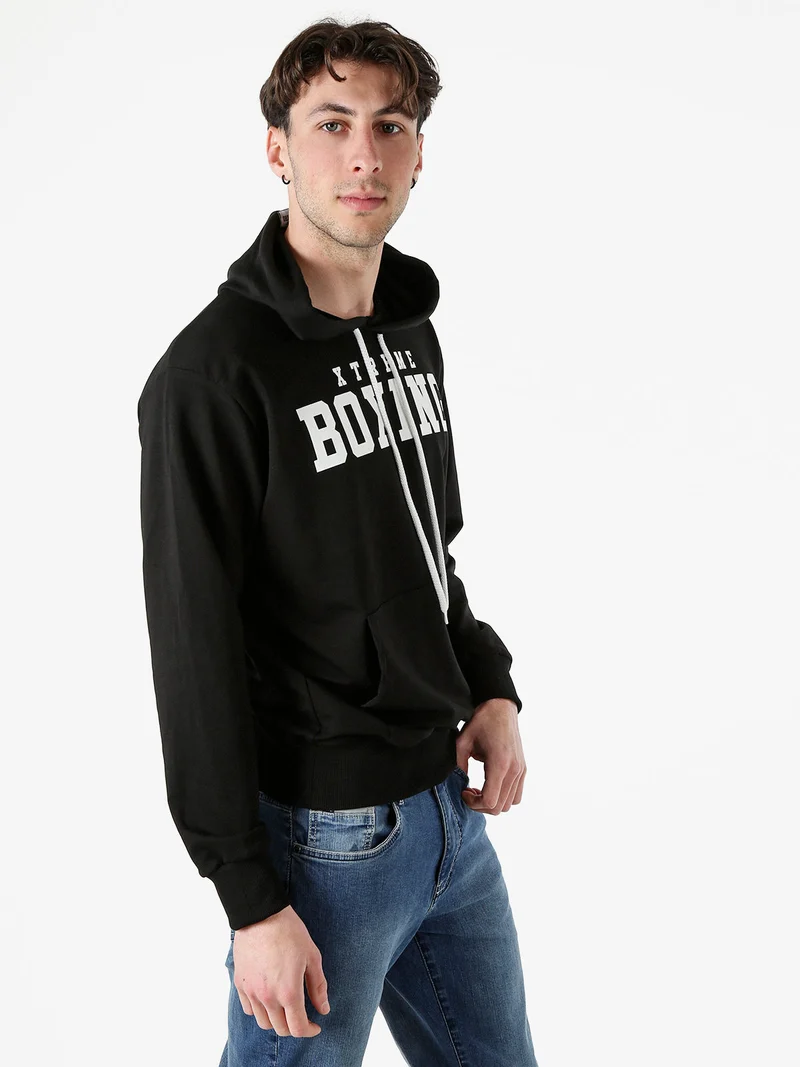 Felpa da uomo in cotone con cappuccio e logo - nero