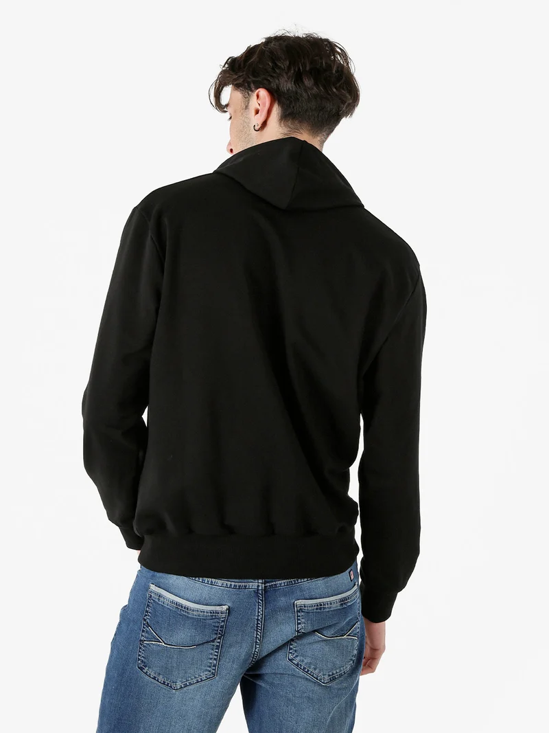 Felpa da uomo in cotone con cappuccio e logo - nero