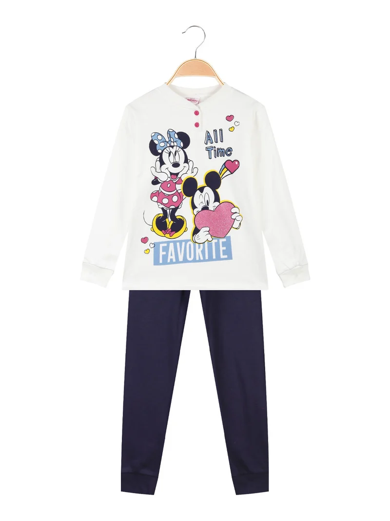 Minnie pigiama da bambina in cotone felpato - bianco