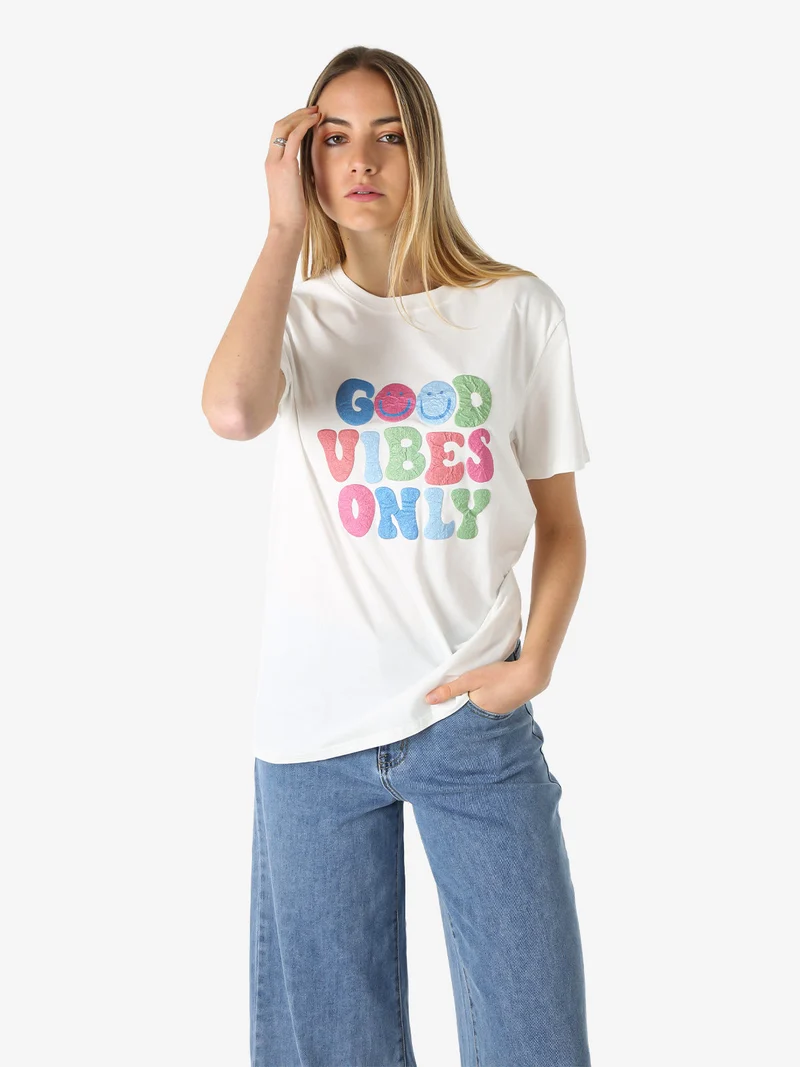 T-shirt donna in cotone con stampa colorate - blu