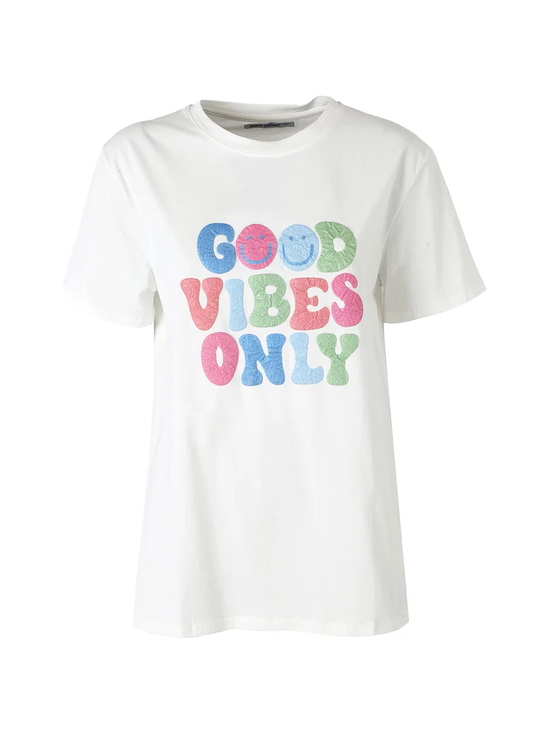 T-shirt donna in cotone con stampa colorate - blu