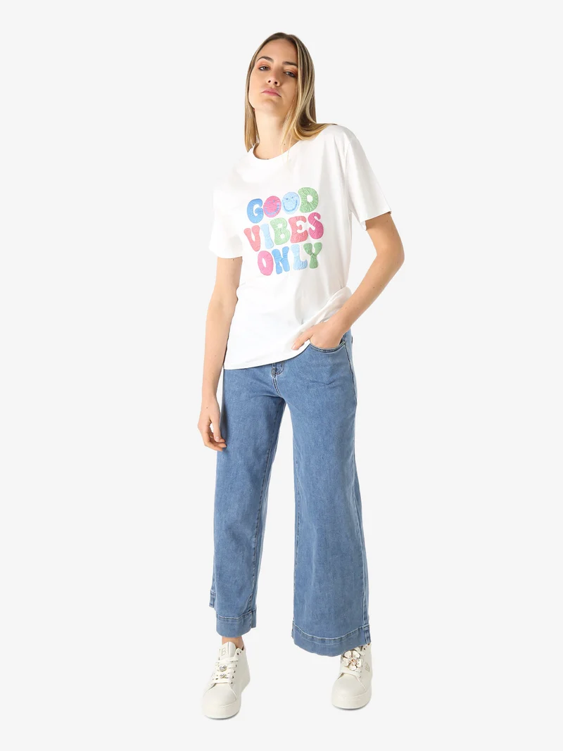 T-shirt donna in cotone con stampa colorate - blu