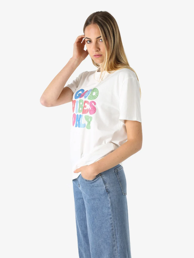 T-shirt donna in cotone con stampa colorate - blu