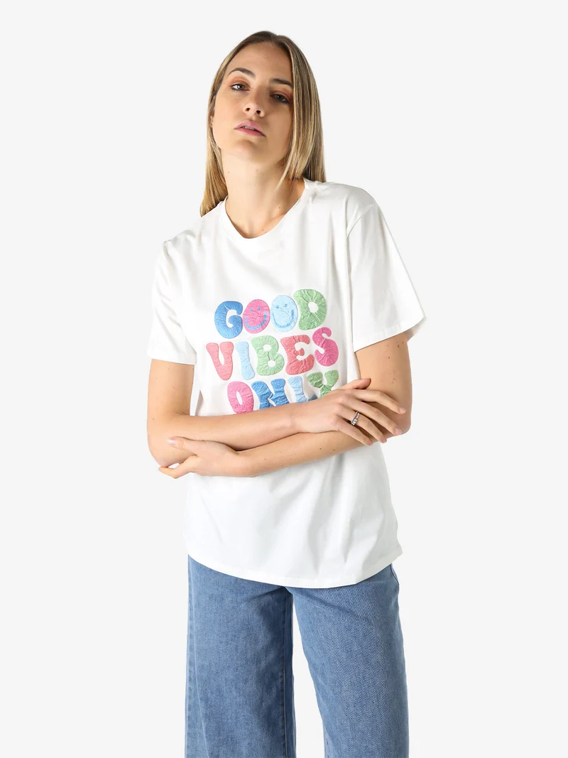 T-shirt donna in cotone con stampa colorate - blu