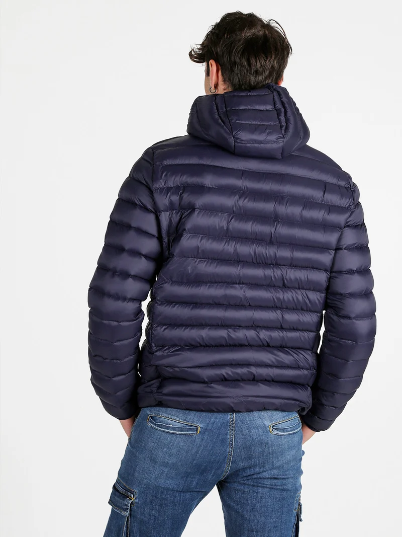 Giubbotto da uomo imbottito con cappuccio e zip - blu scuro