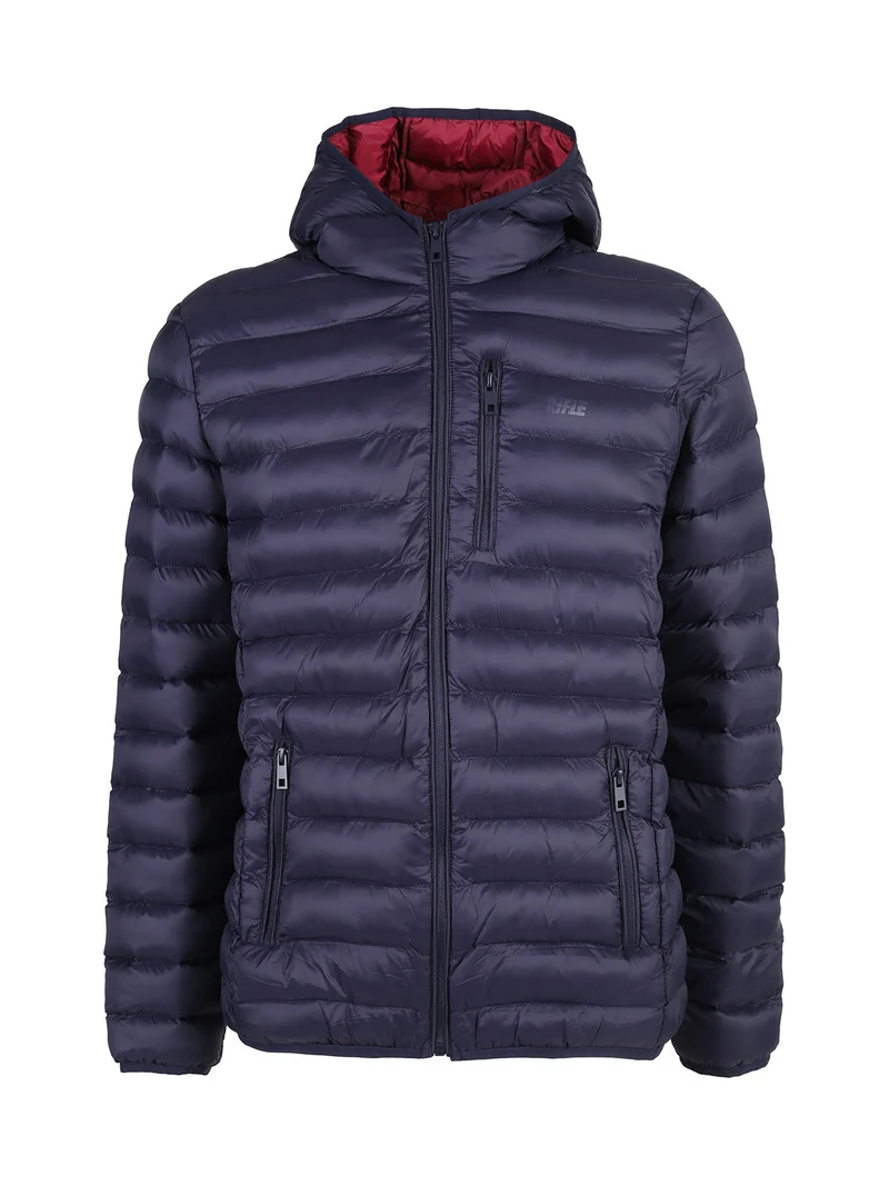 Giubbotto da uomo imbottito con cappuccio e zip - blu scuro