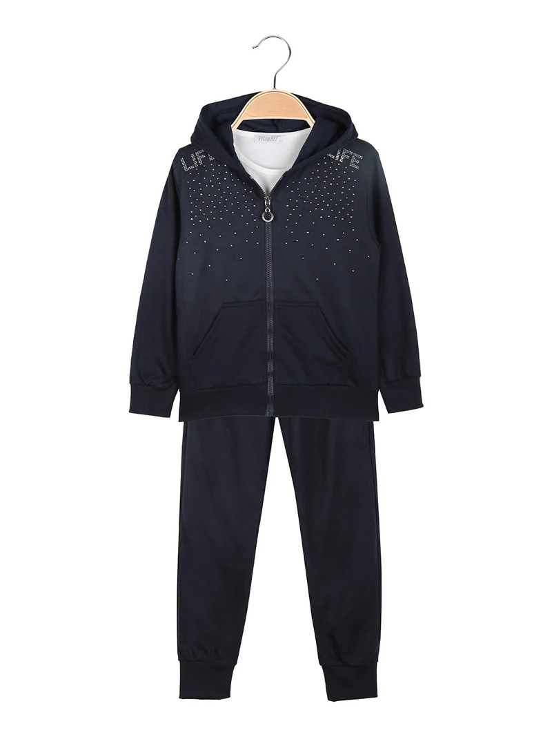 Completo tuta 3 pezzi da bambina con cappuccio e zip - blu scuro