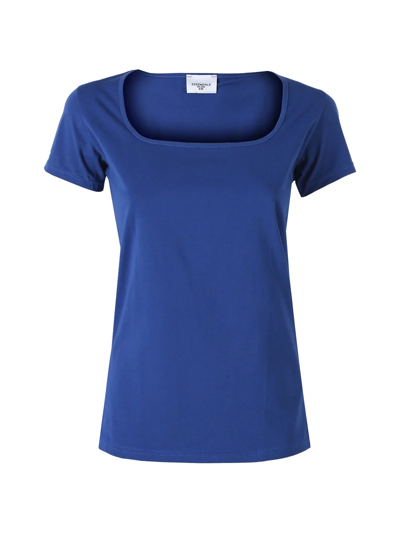T-shirt da donna in cotone con scollo quadrato - bluette