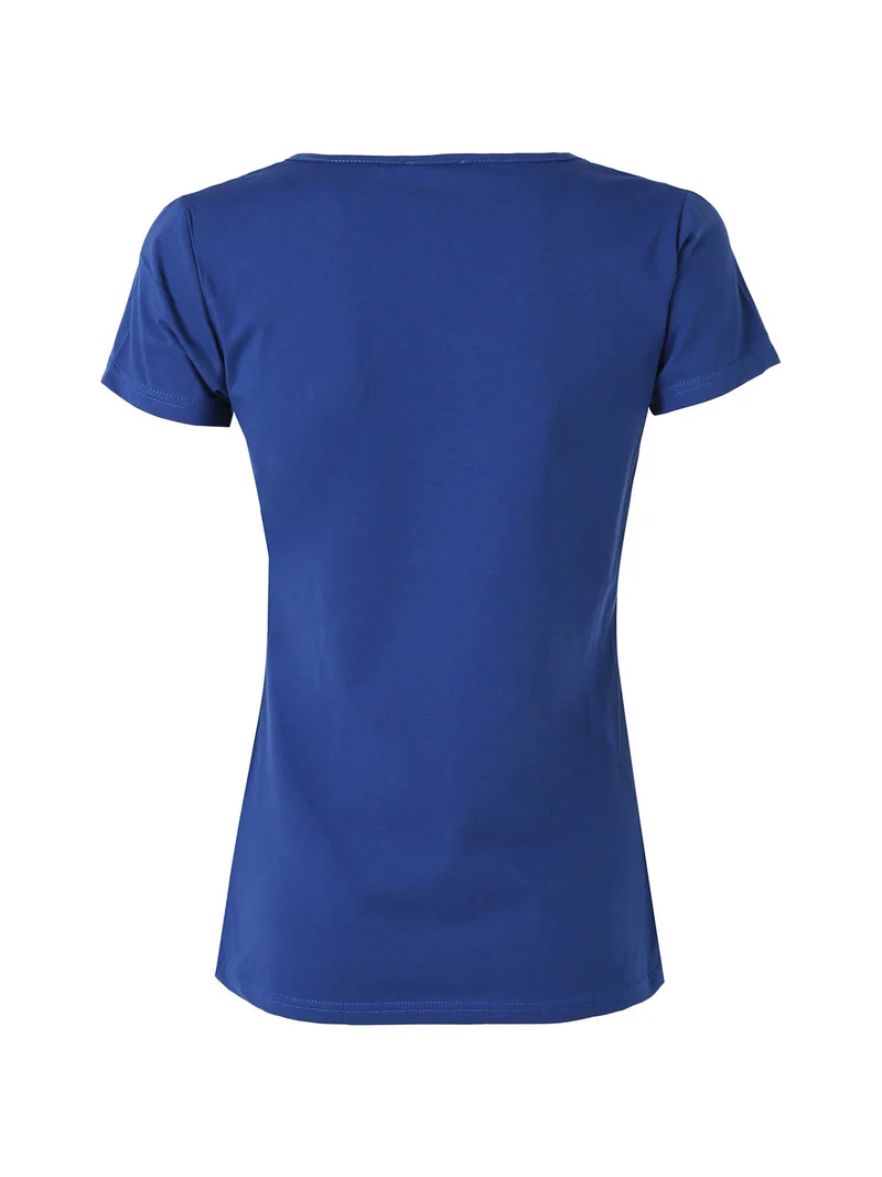 T-shirt da donna in cotone con scollo quadrato - bluette