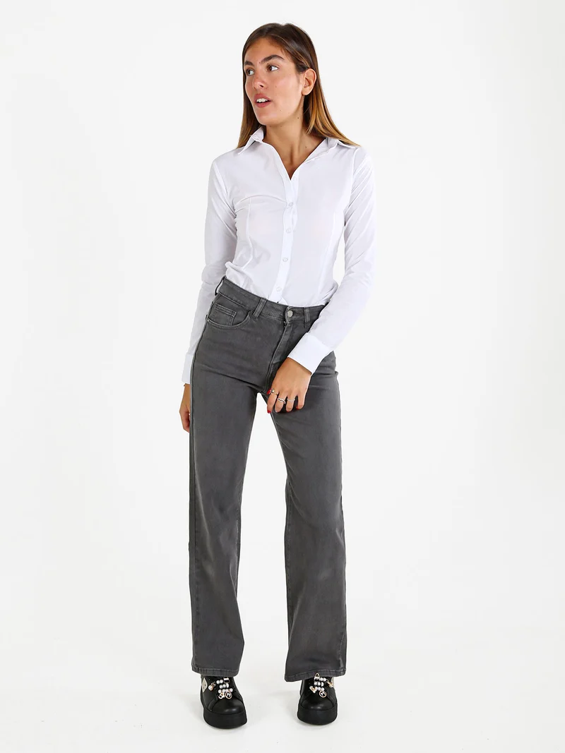 Camicia body donna a maniche lunghe - bianco