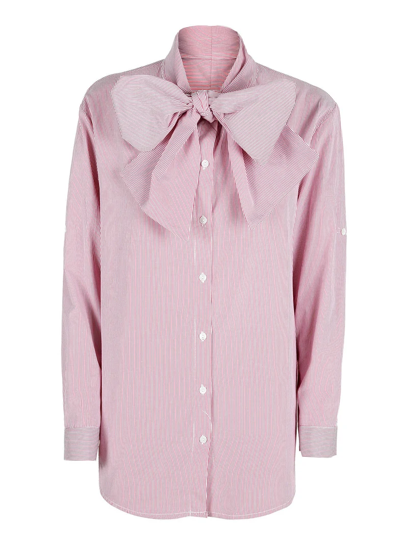Camicia rigata da donna a maniche lunghe - rosso