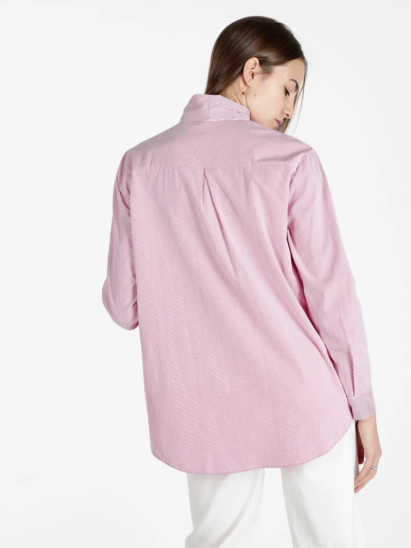 Camicia rigata da donna a maniche lunghe - rosso