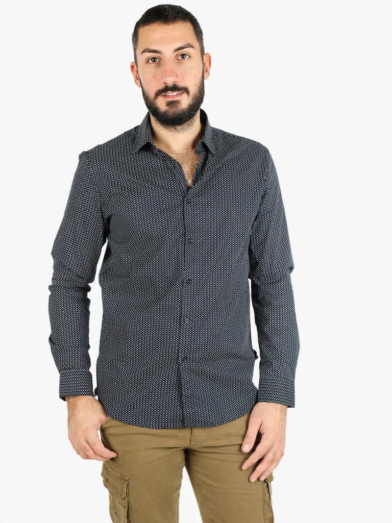 Camicia uomo maniche lunghe in cotone - blu scuro