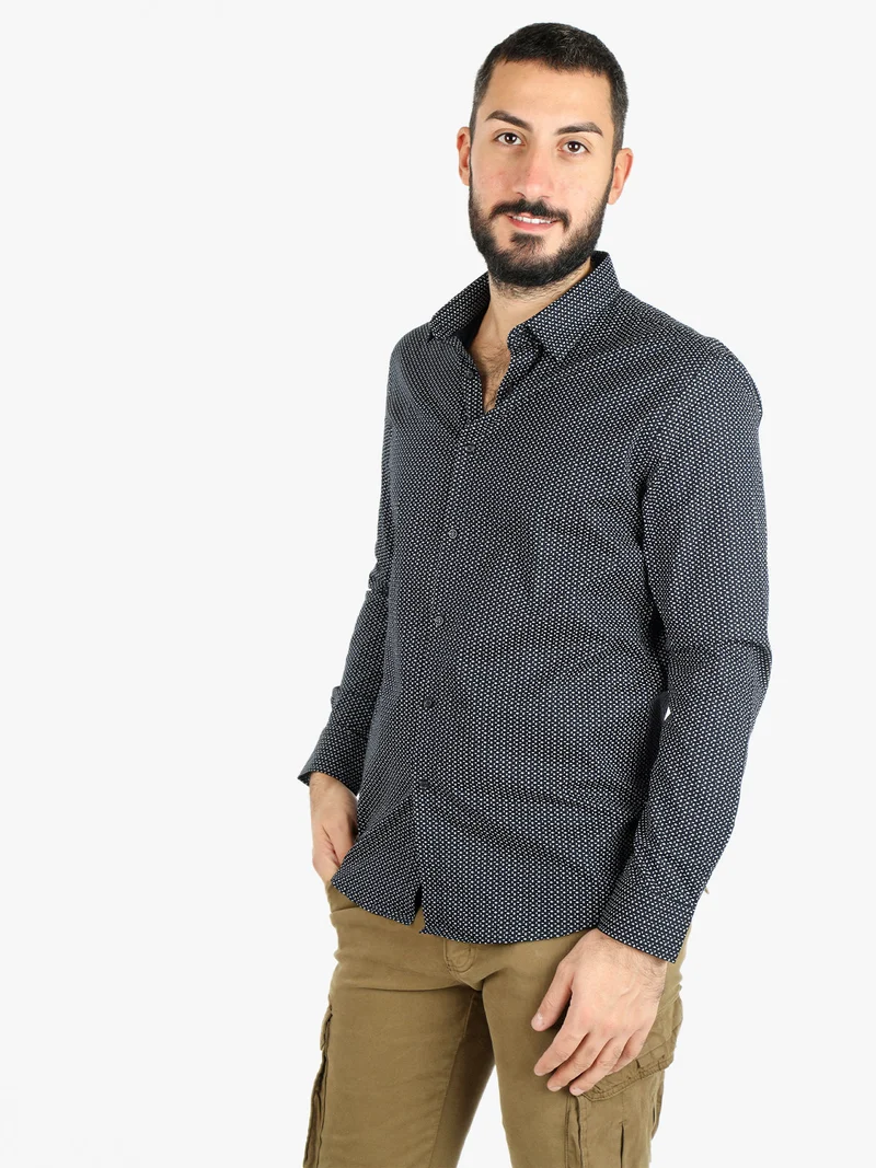 Camicia uomo maniche lunghe in cotone - blu scuro