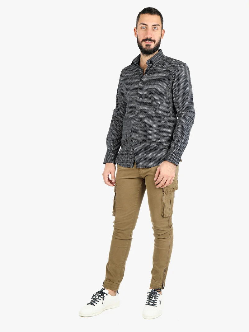 Camicia uomo maniche lunghe in cotone - blu scuro