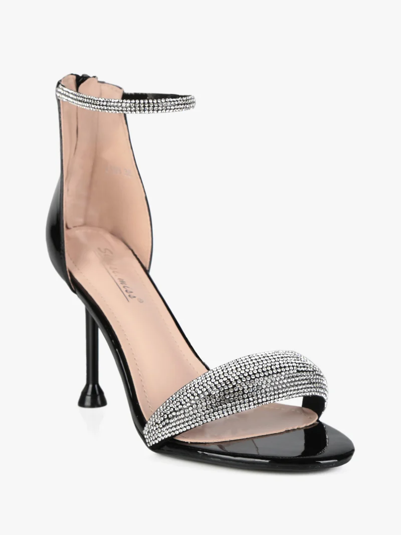 Sandali con strass e tacco a spillo - nero